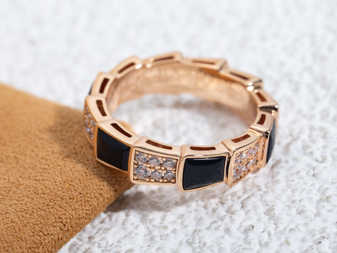 [Polaidi Jewelry]SERPENTI RING PINK GOLD BLACK MOP DIAMOND PAVED 4MM