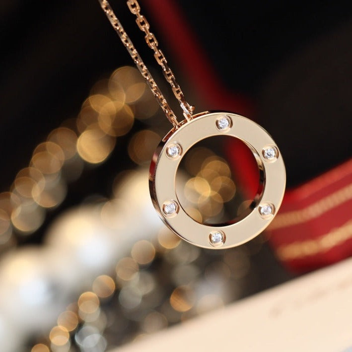 [Polaidi Jewelry]LOVE NECKLACE 16MM 6 DIAMONDS PINK GOLD