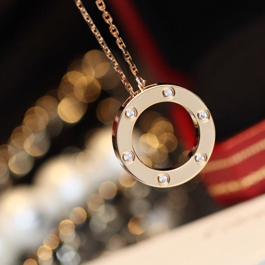 [：Polaidi Jewelry]LOVE NECKLACE 16MM 6 DIAMONDS PINK GOLD