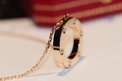 [Polaidi Jewelry]LOVE NECKLACE 16MM 6 DIAMONDS PINK GOLD