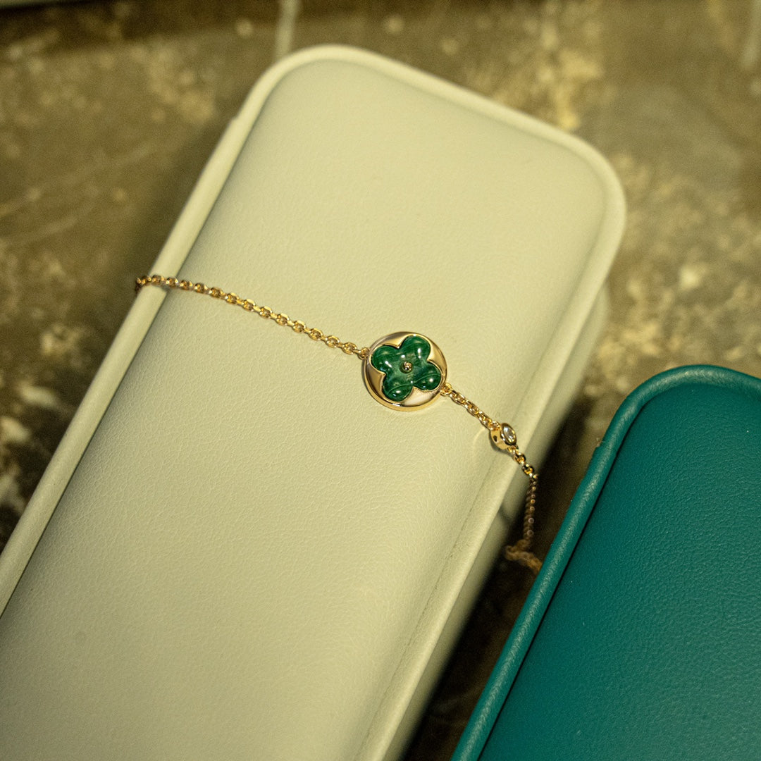 [Polaidi Jewelry]SUN MALACHITE 1 DIAMOND PINK GOLD BRACELET