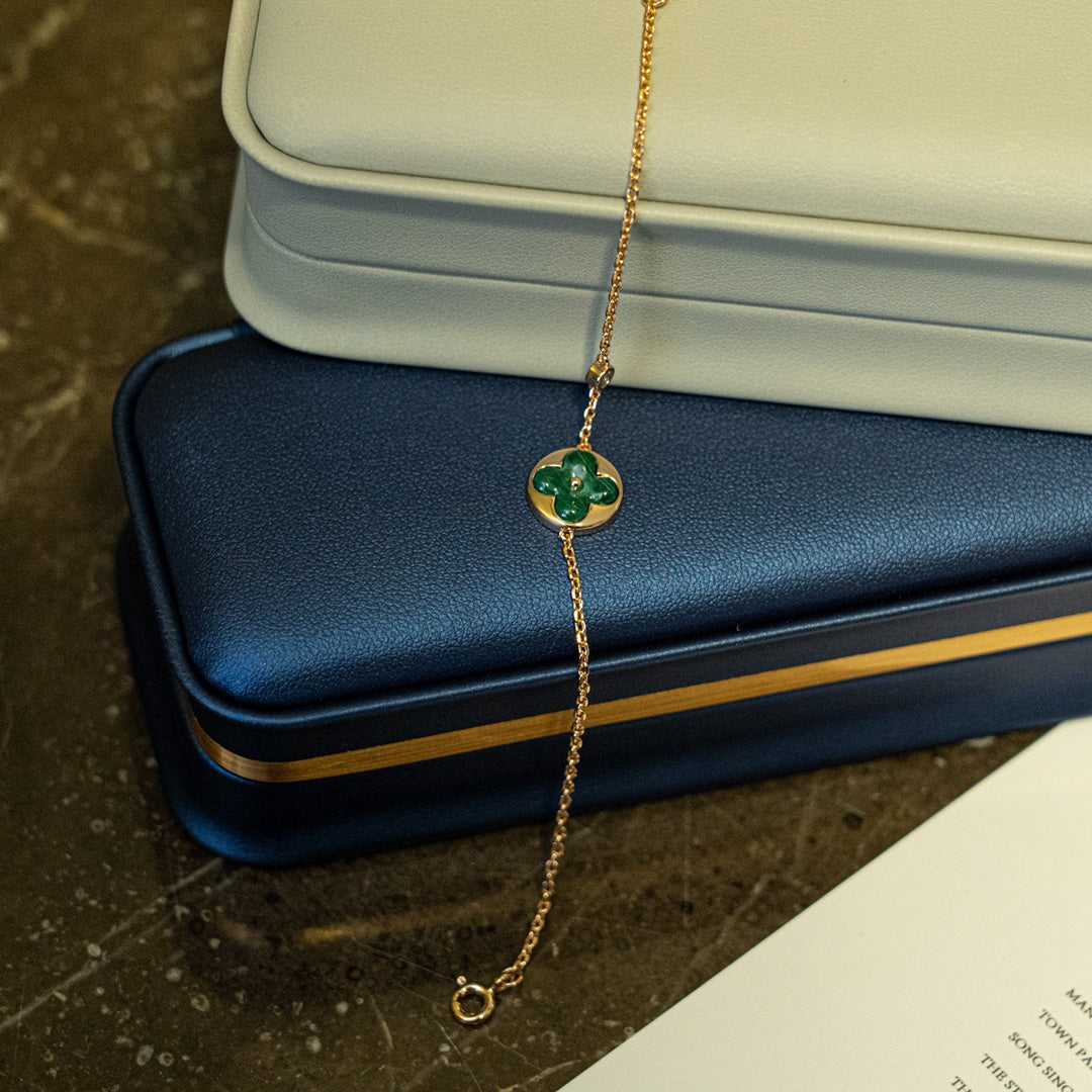 [Polaidi Jewelry]SUN MALACHITE 1 DIAMOND PINK GOLD BRACELET