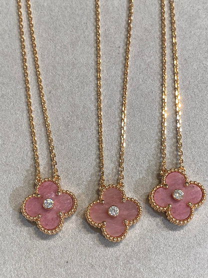 [Polaidi Jewelry]CLOVER 15MM DIAMOND RHODONITE NECKLACE