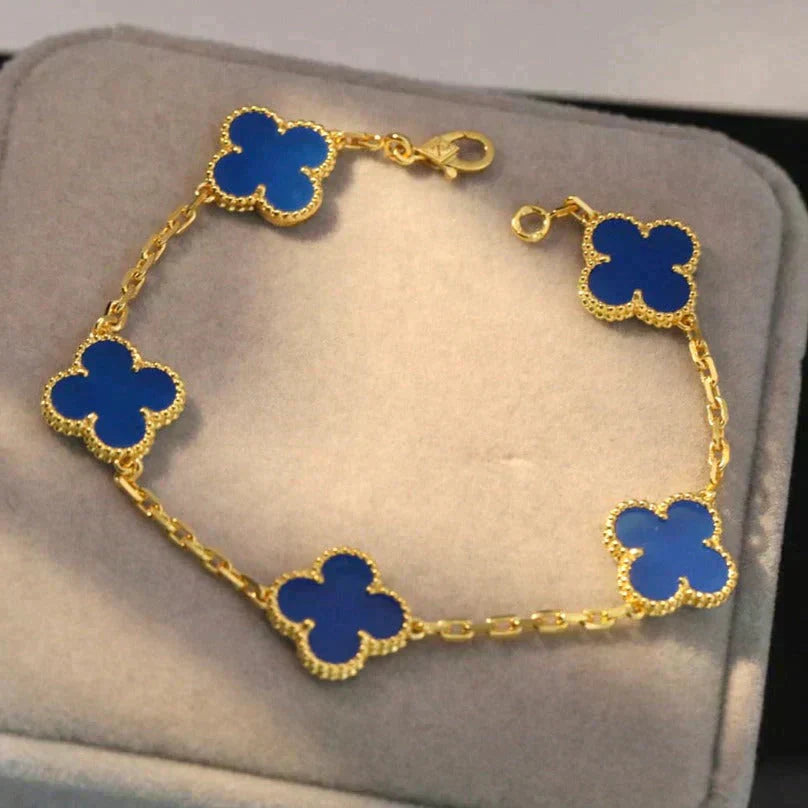 [Polaidi Jewelry] CLOVER 5 MOTIF BLUE AGATE BRACELET COLLECTION