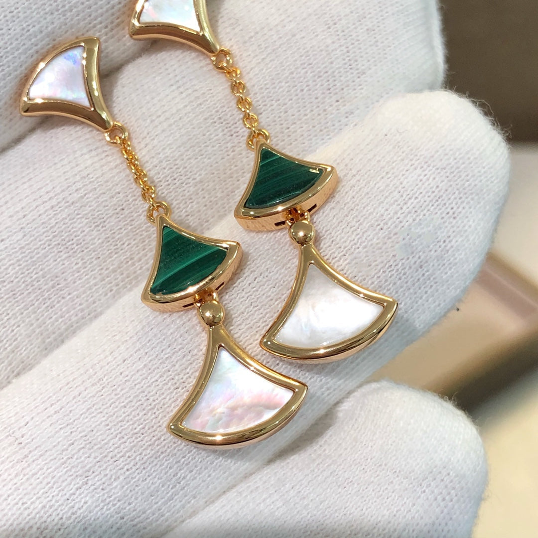 [Polaidi Jewelry]DREAM EARRINGS 3 MOTIFS MALACHITE MOP PINK GOLD