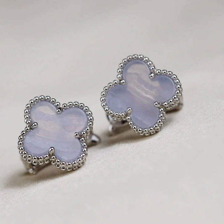[：Polaidi Jewelry]CLOVER MEDIUM 1 MOTIFS  WHITE MOP EARRINGS SILVER