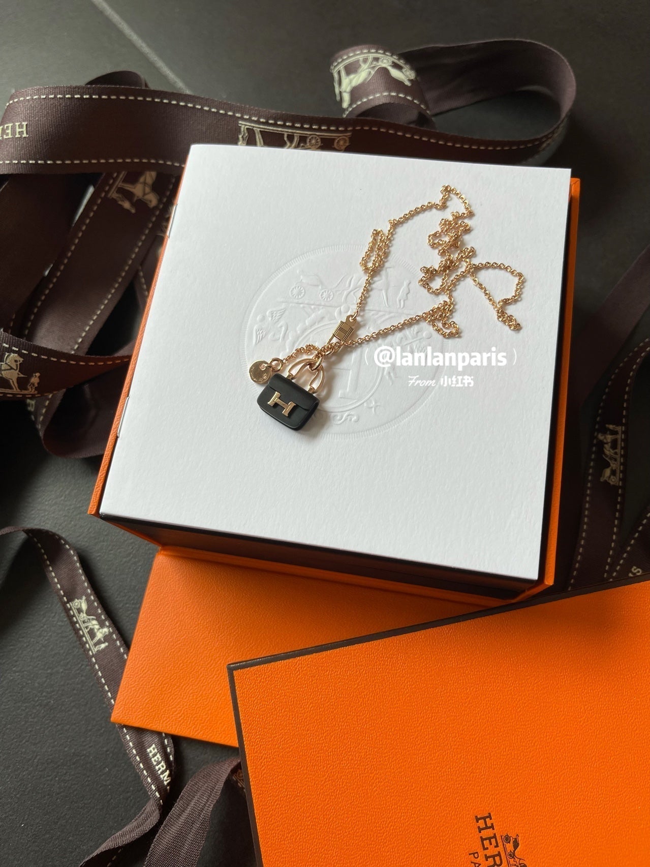 [：Polaidi Jewelry]CONSTANCE BLACK PEDANT PINK GOLD NECKLACE