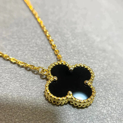 [：Polaidi Jewelry]CLOVER 15MM BLACK ONYX SINGLE FLOWER NECKLACE