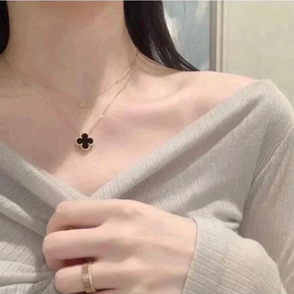 [Polaidi Jewelry]CLOVER 15MM BLACK ONYX SINGLE FLOWER NECKLACE