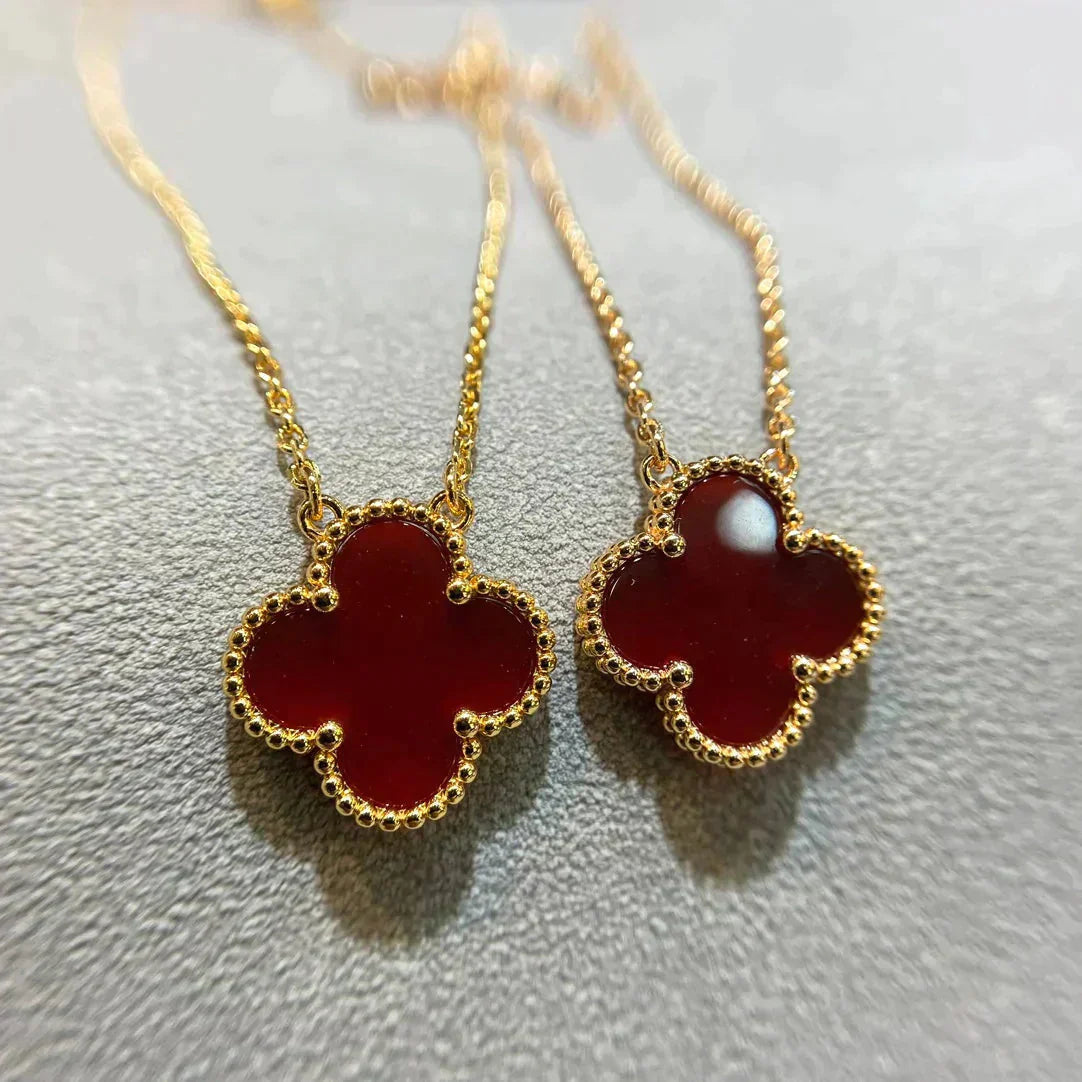 [：Polaidi Jewelry]CLOVER 15MM CARNELIAN SINGLE FLOWER NECKLACE