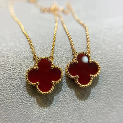 [：Polaidi Jewelry]CLOVER 15MM CARNELIAN SINGLE FLOWER NECKLACE
