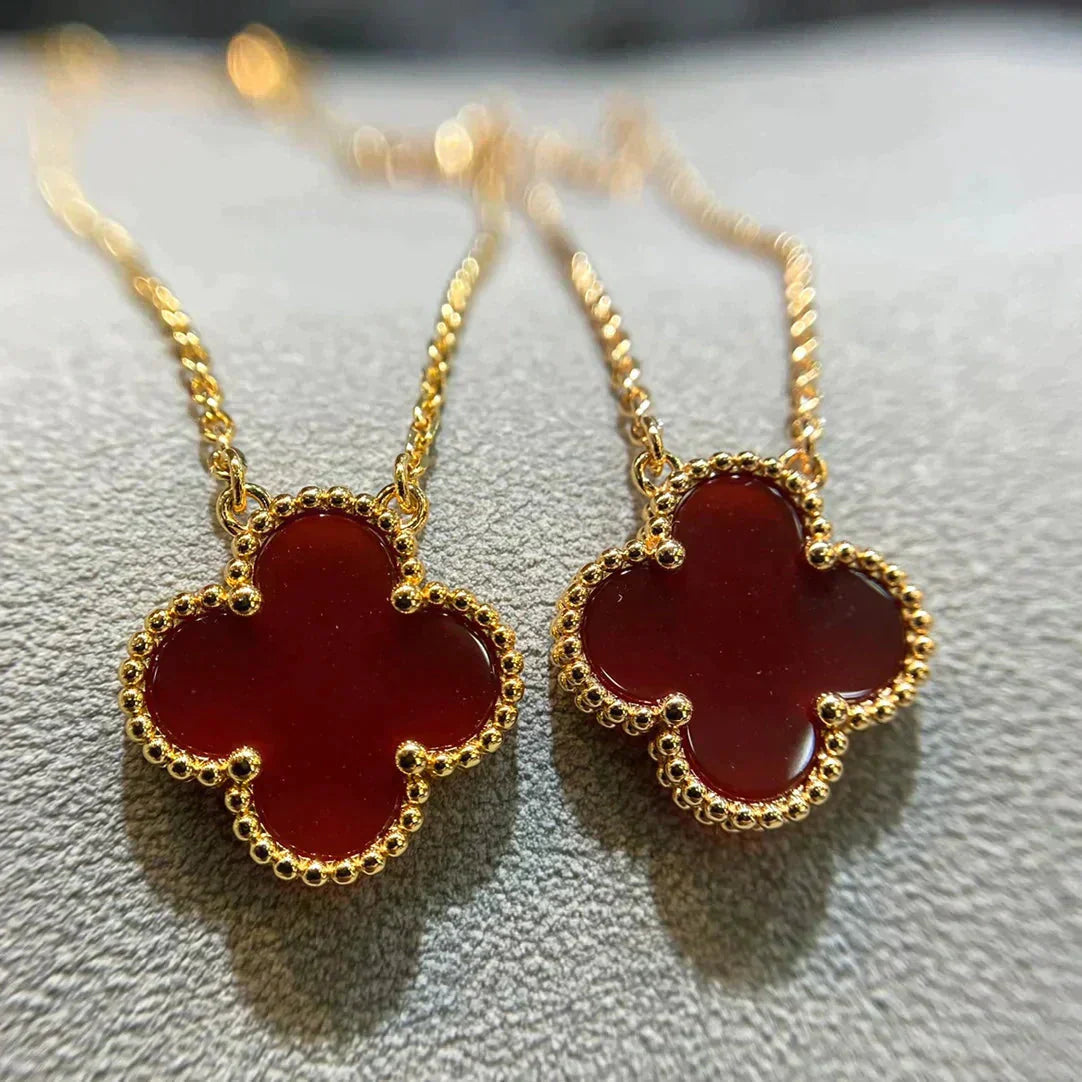 [Polaidi Jewelry]CLOVER 15MM CARNELIAN SINGLE FLOWER NECKLACE