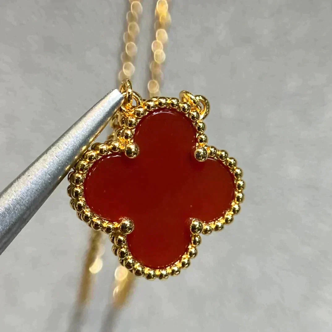 [：Polaidi Jewelry]CLOVER 15MM CARNELIAN SINGLE FLOWER NECKLACE