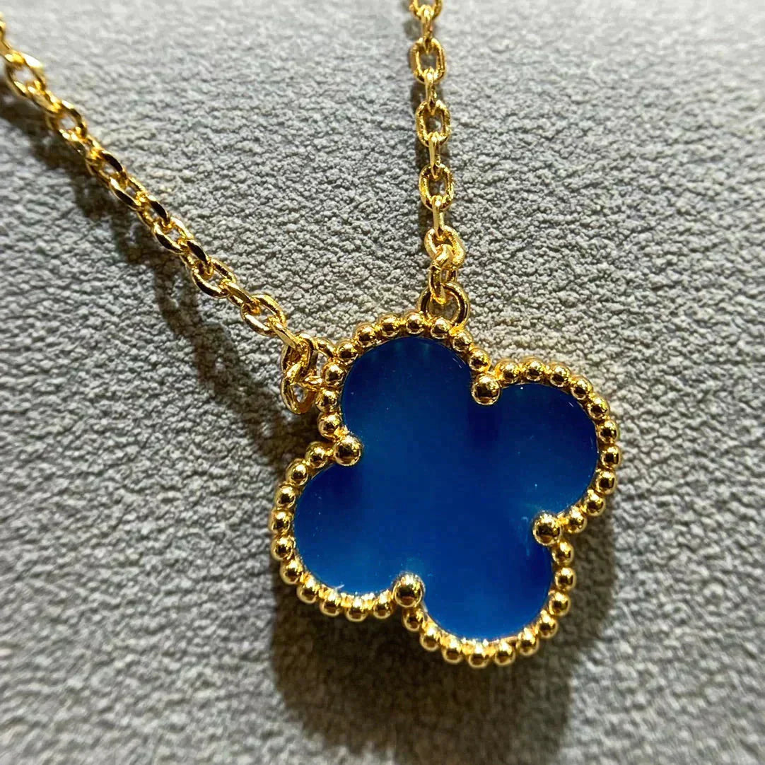[Polaidi Jewelry]CLOVER 15MM BLUE AGATE NECKLACE