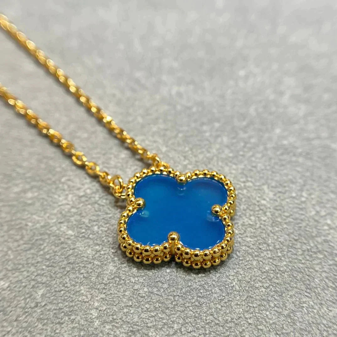[Polaidi Jewelry]CLOVER 15MM BLUE AGATE NECKLACE