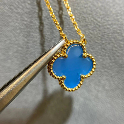 [Polaidi Jewelry]CLOVER 15MM BLUE AGATE NECKLACE