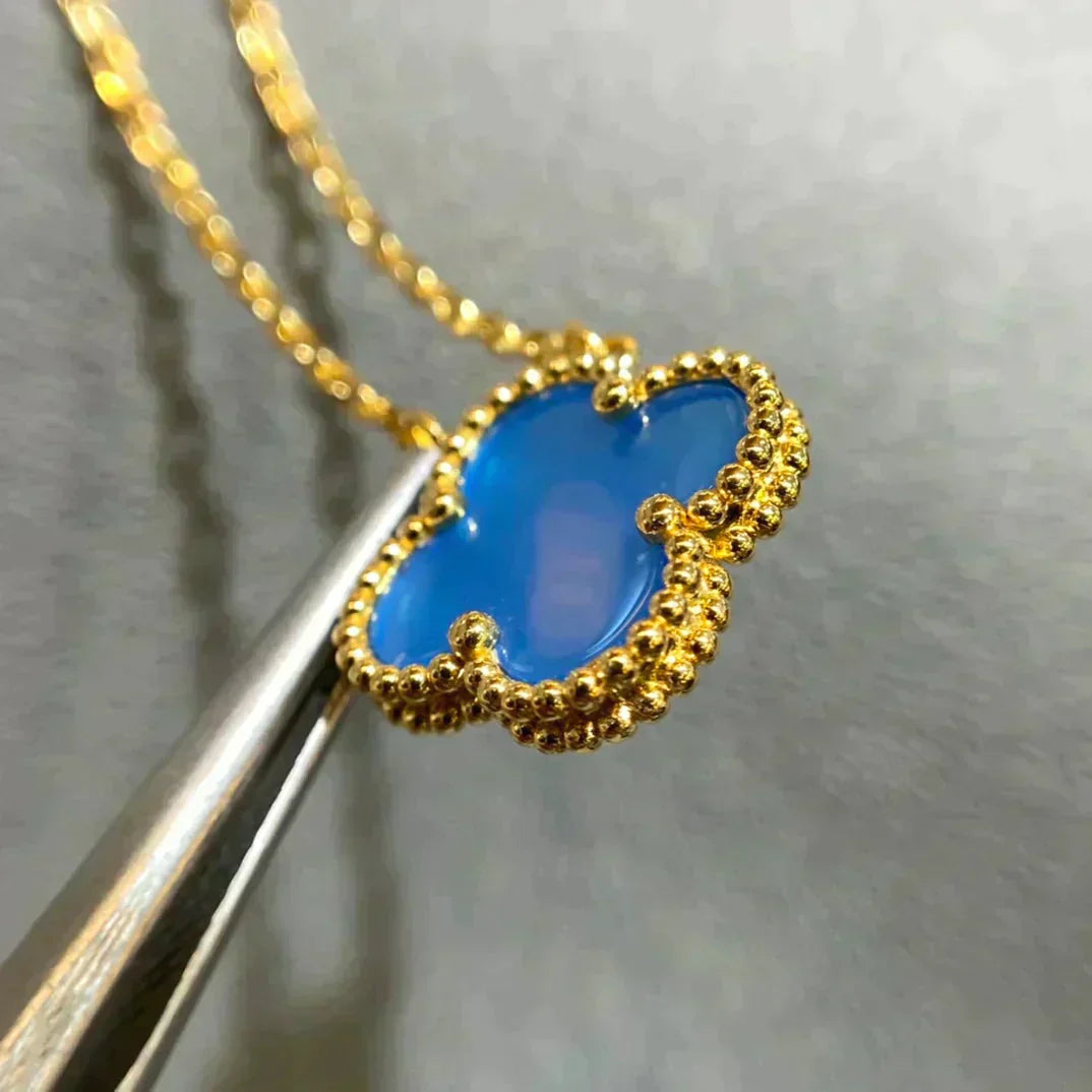 [：Polaidi Jewelry]CLOVER 15MM BLUE AGATE NECKLACE