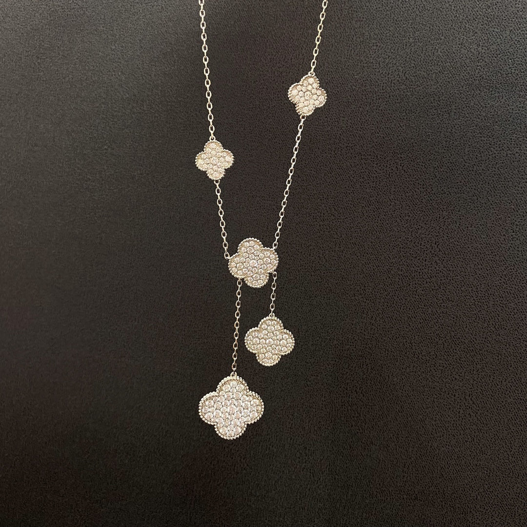 [：Polaidi Jewelry]CLOVER 5 MOTIFS SILVER DIAMONDS NECKLACE