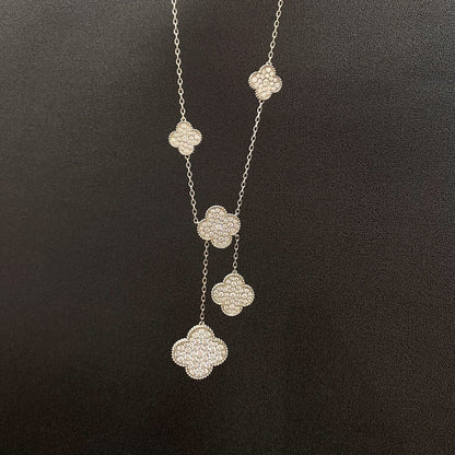 [：Polaidi Jewelry]CLOVER 5 MOTIFS SILVER DIAMONDS NECKLACE