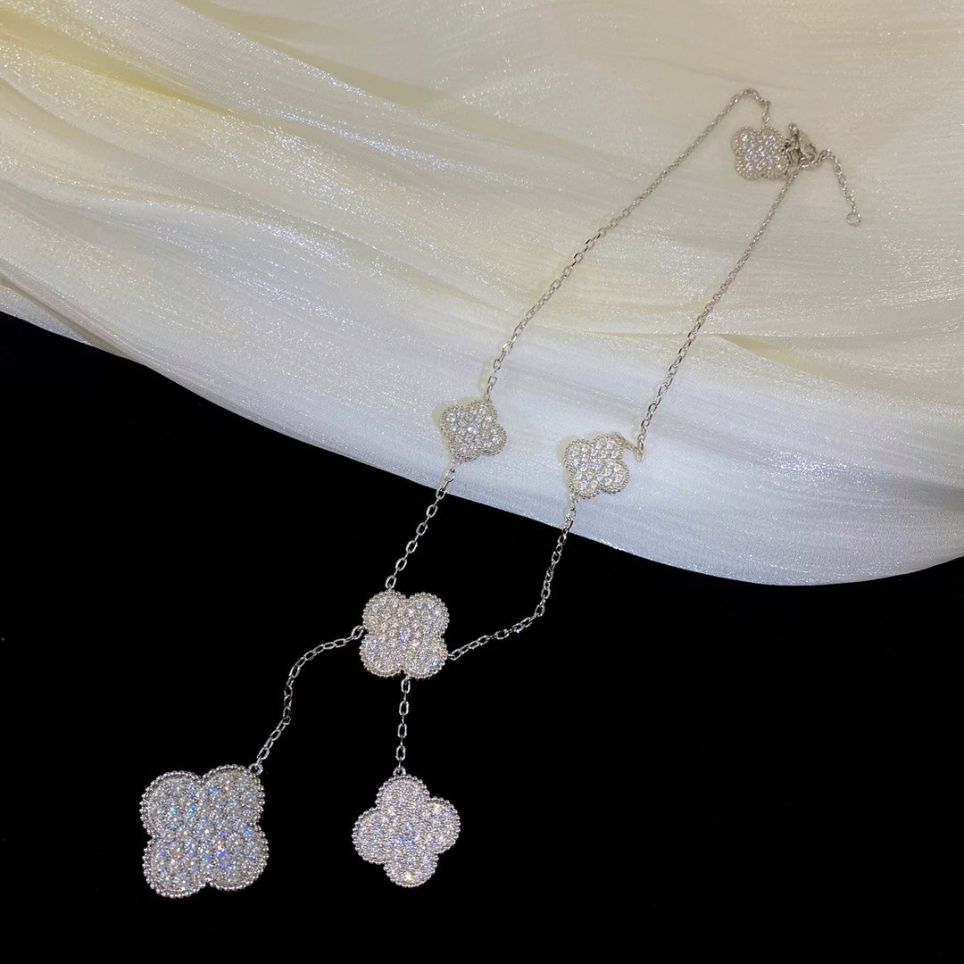 [Polaidi Jewelry]CLOVER 5 MOTIFS SILVER DIAMONDS NECKLACE