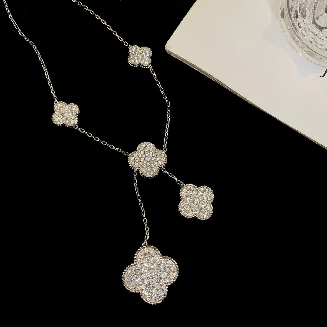 [：Polaidi Jewelry]CLOVER 5 MOTIFS SILVER DIAMONDS NECKLACE