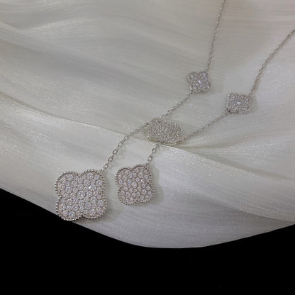 [：Polaidi Jewelry]CLOVER 5 MOTIFS SILVER DIAMONDS NECKLACE