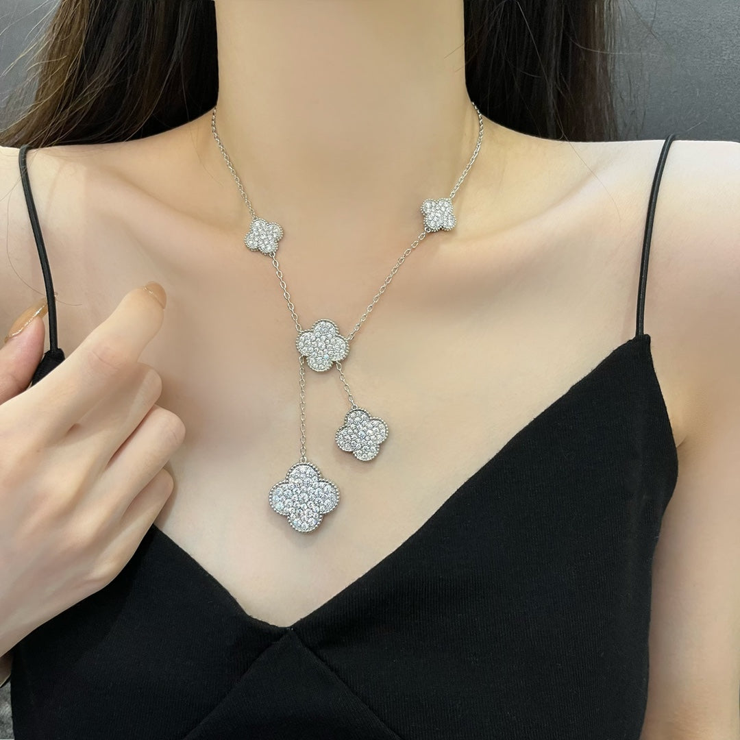 [Polaidi Jewelry]CLOVER 5 MOTIFS SILVER DIAMONDS NECKLACE