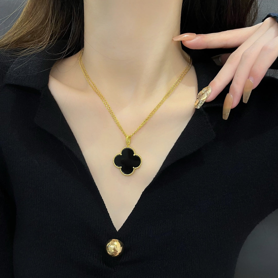 [：Polaidi Jewelry]CLOVER 25MM NECKLACE GOLD ONYX