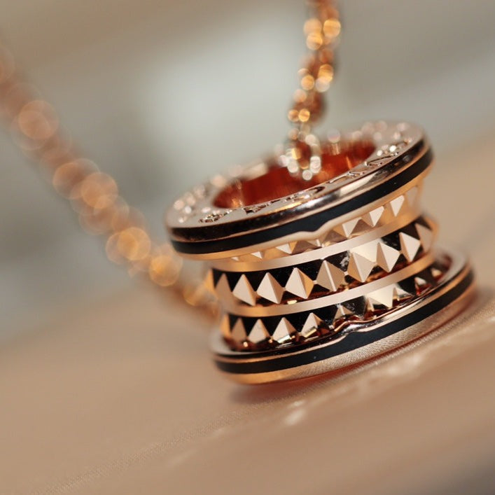 [Polaidi Jewelry]ZERO 1 ROCK PEDANT PINK GOLD BLACK NECKLACE