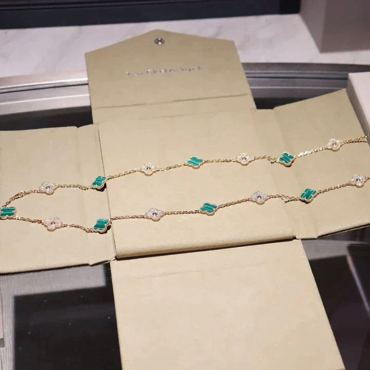 [Polaidi Jewelry]CLOVER 20 MOTIFS MALACHITE DIAMOND NECKLACE