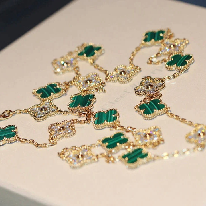 [：Polaidi Jewelry]CLOVER 20 MOTIFS MALACHITE DIAMOND NECKLACE