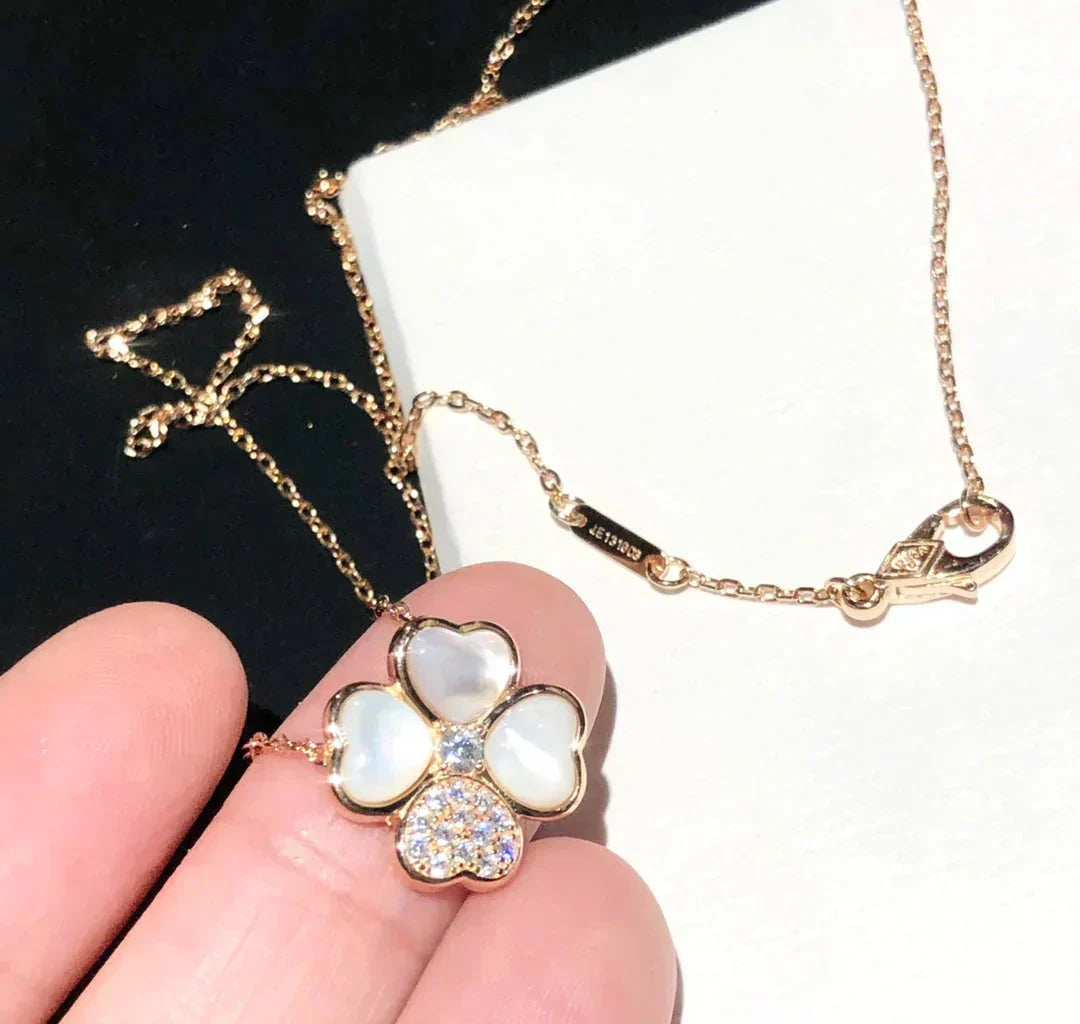 [Polaidi Jewelry]CLOVER MOP DIAMOND ROSE GOLD NECKLACE