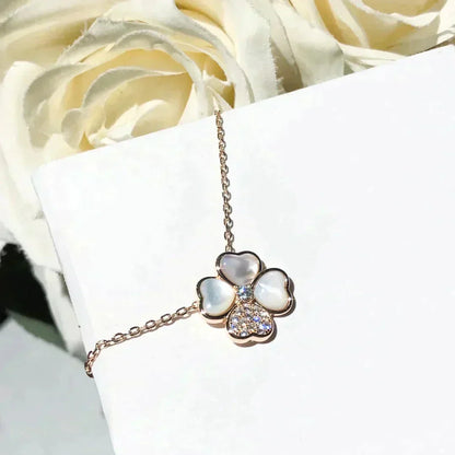 [Polaidi Jewelry]CLOVER MOP DIAMOND ROSE GOLD NECKLACE