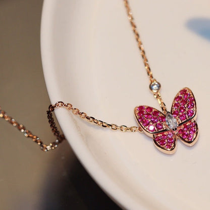 [：Polaidi Jewelry]BUTTERFLY RED DIAMOND ROSE GOLD NECKLACE