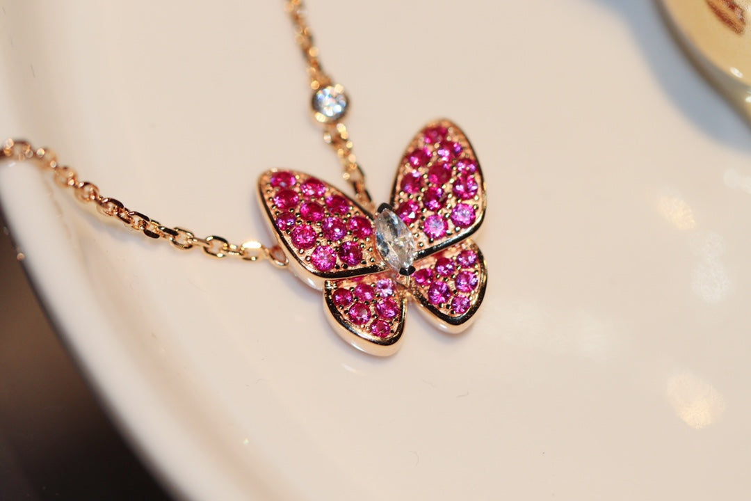 [：Polaidi Jewelry]BUTTERFLY RED DIAMOND ROSE GOLD NECKLACE