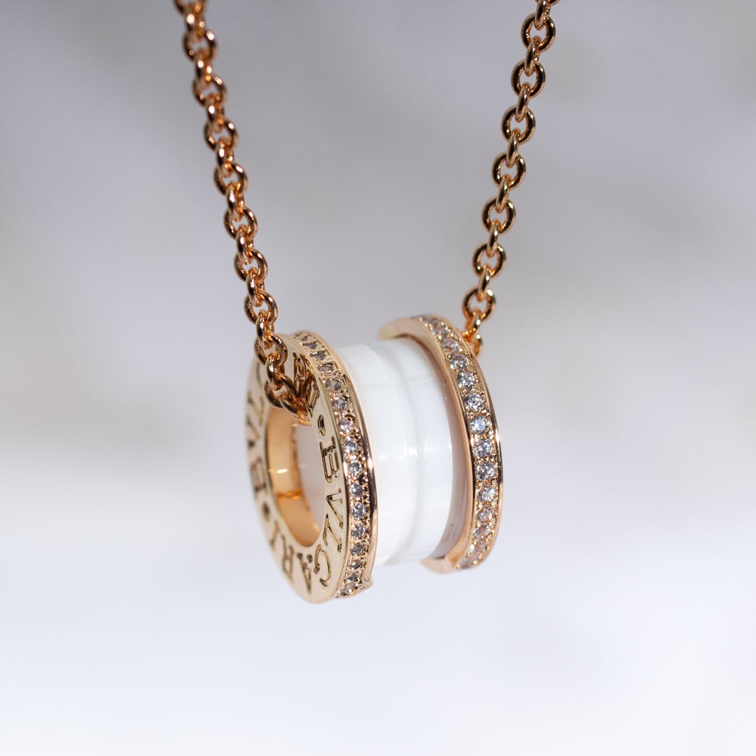 [Polaidi Jewelry]ZERO 1 WHITE CERAMIC PINK GOLD DIAMOND NECKLACE