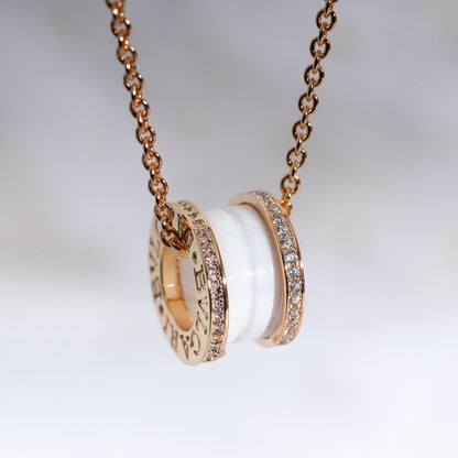 [Polaidi Jewelry]ZERO 1 WHITE CERAMIC PINK GOLD DIAMOND NECKLACE