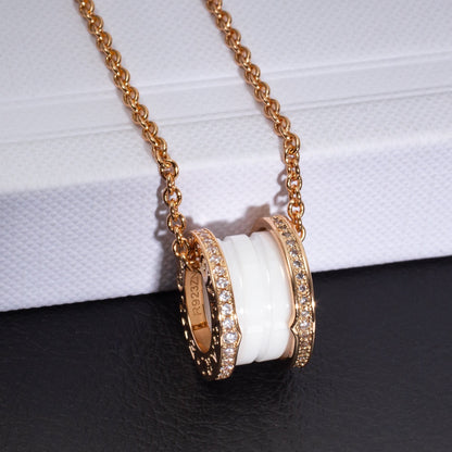 [Polaidi Jewelry]ZERO 1 WHITE CERAMIC PINK GOLD DIAMOND NECKLACE