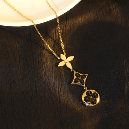 [Polaidi Jewelry]STAR AND SUN ONYX PINK GOLD NECKLACE