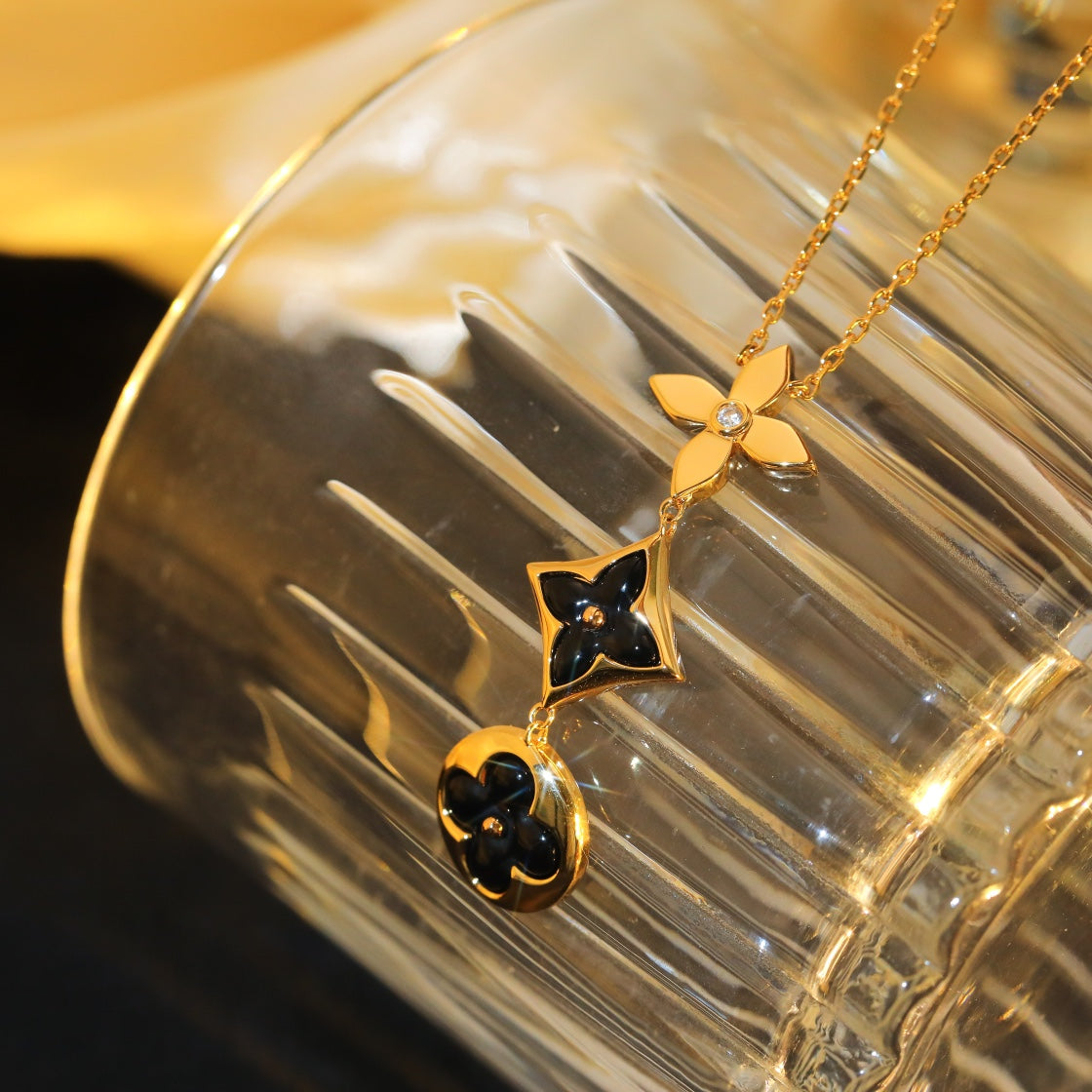 [：Polaidi Jewelry]STAR AND SUN ONYX PINK GOLD NECKLACE