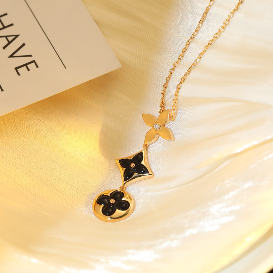 [：Polaidi Jewelry]STAR AND SUN ONYX PINK GOLD NECKLACE