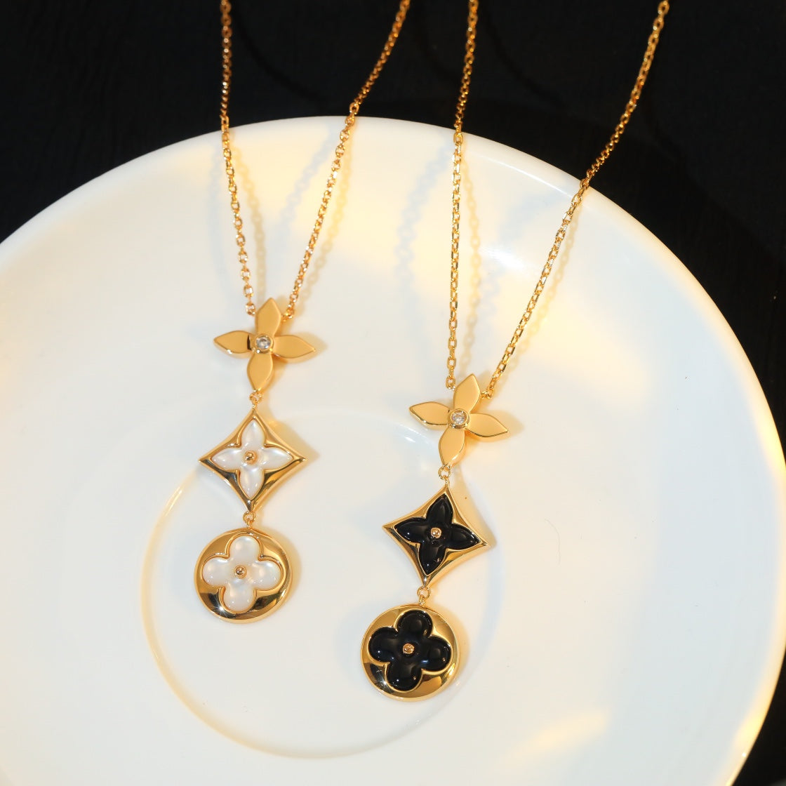 [：Polaidi Jewelry]STAR AND SUN ONYX PINK GOLD NECKLACE