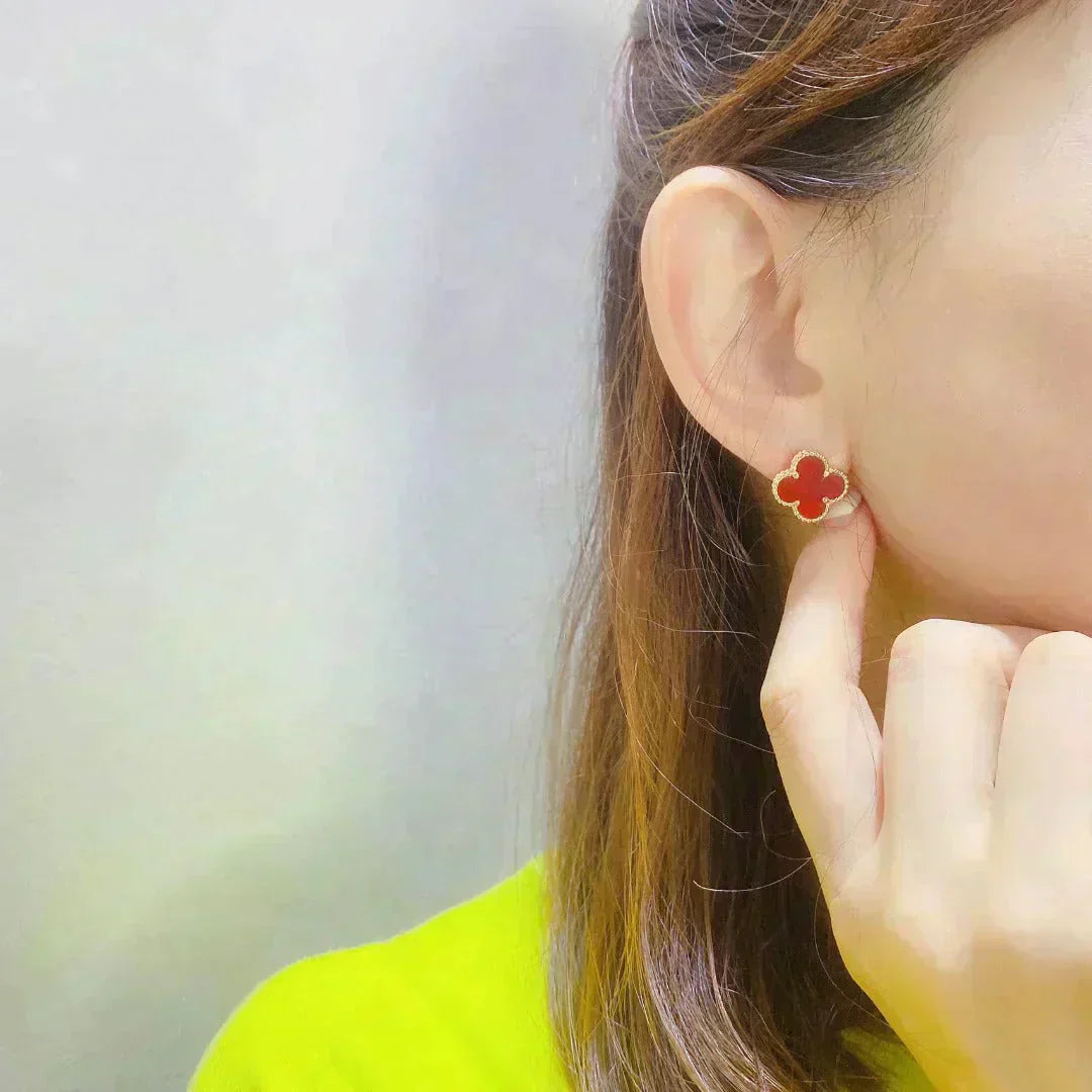 [Polaidi Jewelry]CLOVER MEDIUM 1 MOTIFS CARNELIAN  EARRINGS