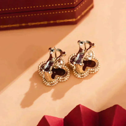 [：Polaidi Jewelry]CLOVER MEDIUM 1 MOTIFS CARNELIAN  EARRINGS
