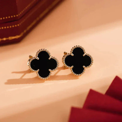 [Polaidi Jewelry]CLOVER MEDIUM 1 MOTIFS  ONYX STUD EARRINGS