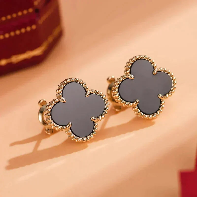 [Polaidi Jewelry]CLOVER MEDIUM 1 MOTIFS  ONYX STUD EARRINGS