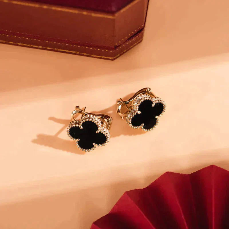 [Polaidi Jewelry]CLOVER MEDIUM 1 MOTIFS  ONYX STUD EARRINGS