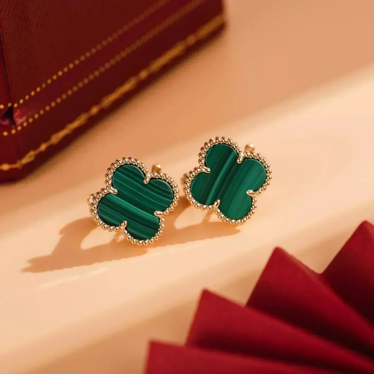 [：Polaidi Jewelry]CLOVER MEDIUM 1 MOTIFS MALACHITE  EARRINGS
