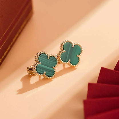 [Polaidi Jewelry]CLOVER MEDIUM 1 MOTIFS MALACHITE  EARRINGS