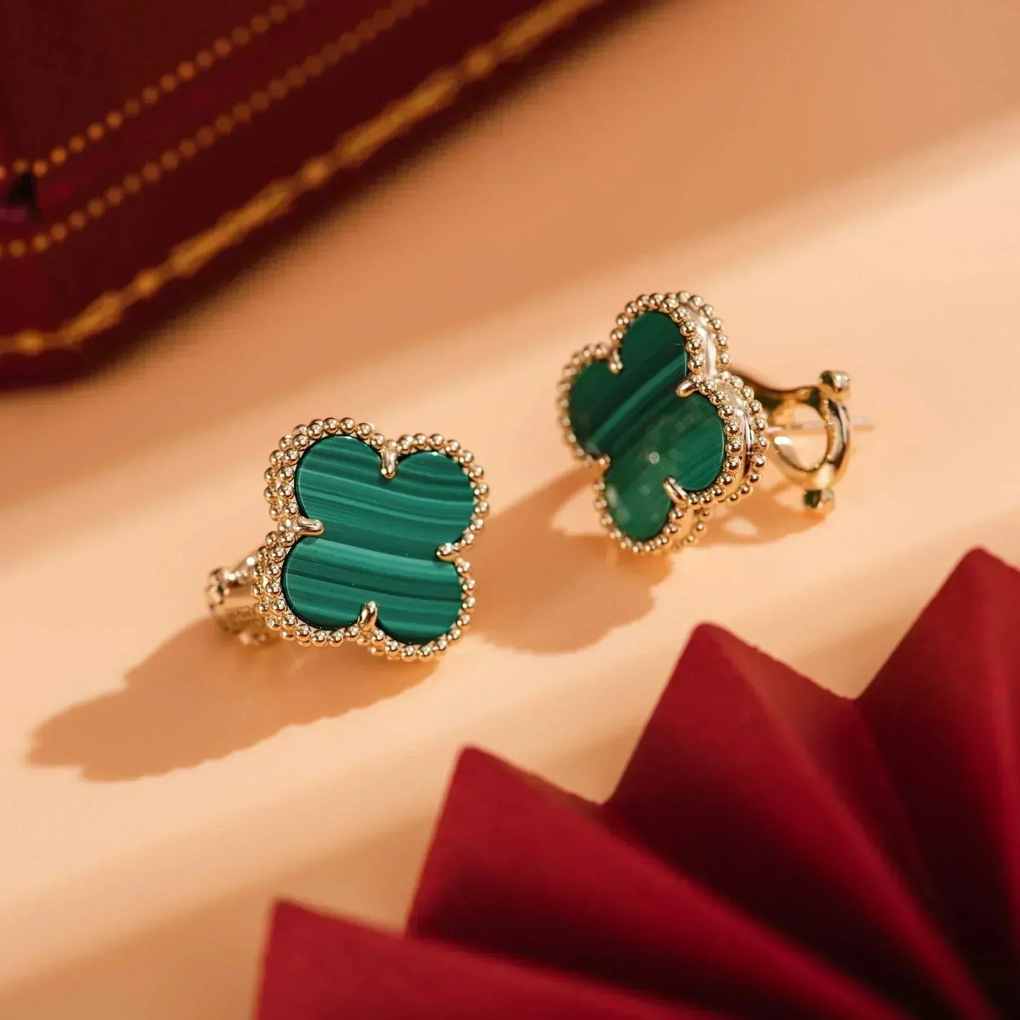 [：Polaidi Jewelry]CLOVER MEDIUM 1 MOTIFS MALACHITE  EARRINGS